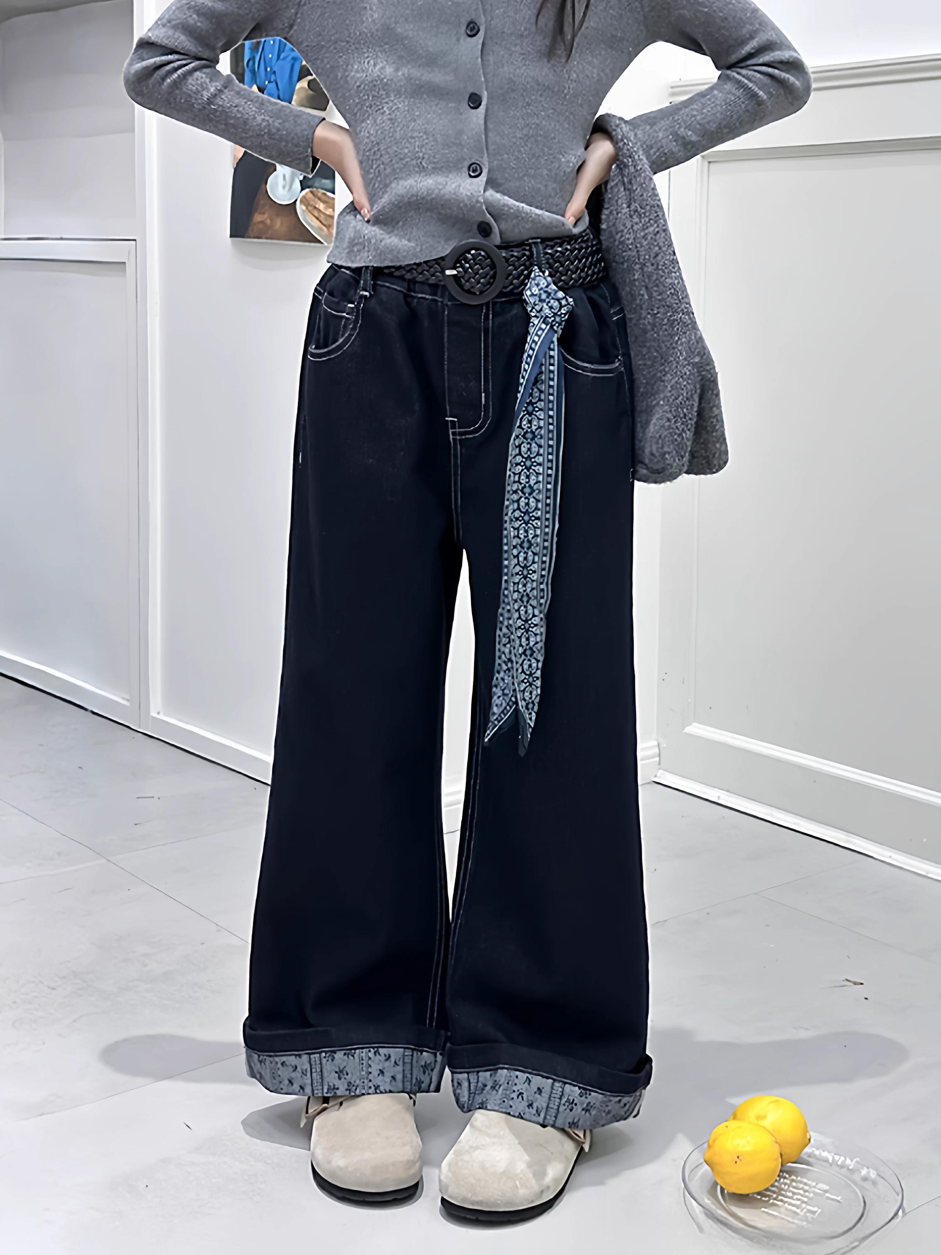 Quần jeans cạp cao bé gái kiểu mới thu 2025, quần ống rộng thời trang trẻ em, quần dài mặc thường ngày cho bé lớn