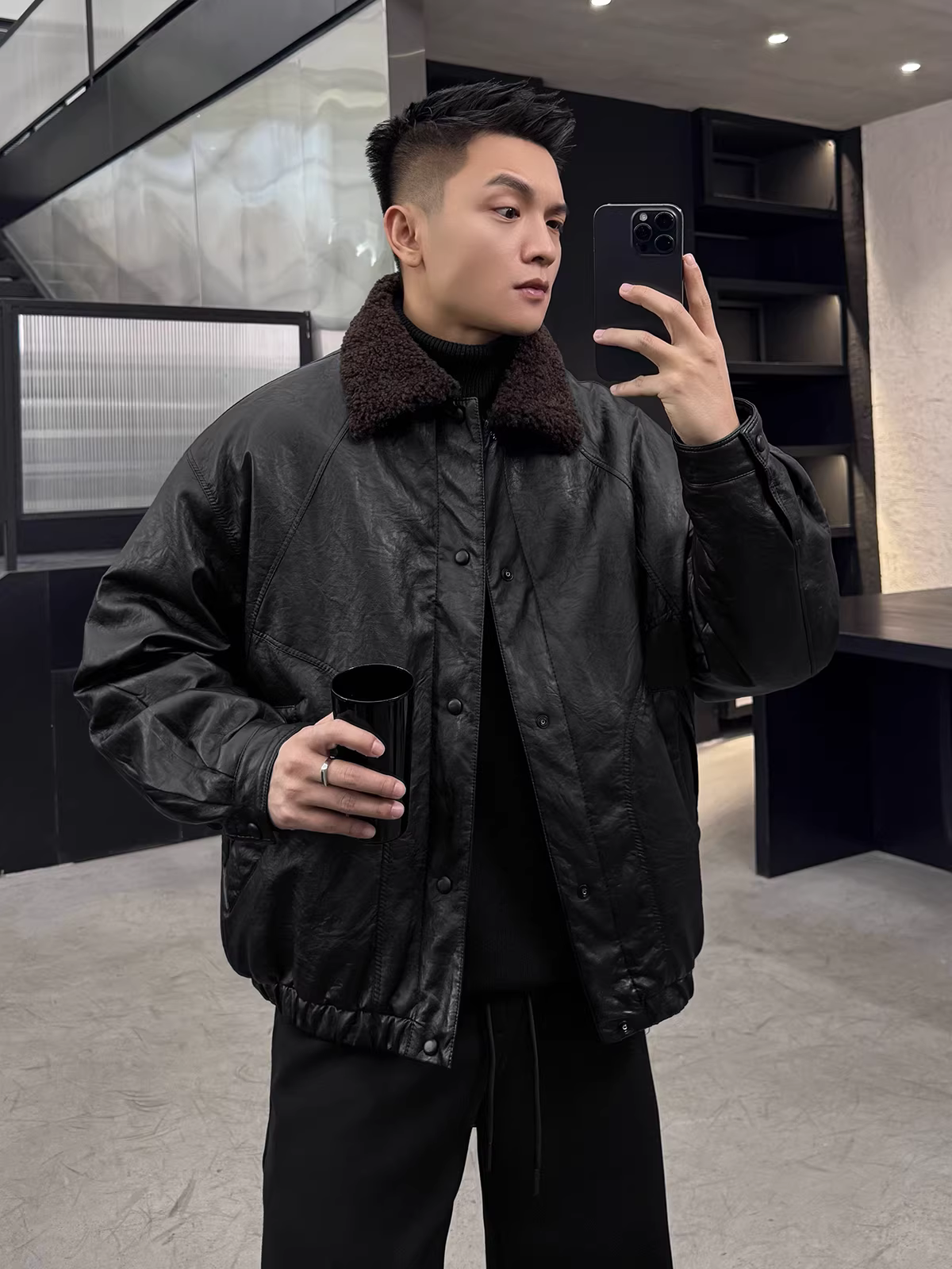 Số 22 mặc áo khoác cổ lông Harrington cổ điển kiểu Mỹ dành cho nam, áo cổ đứng cao cấp mùa đông.