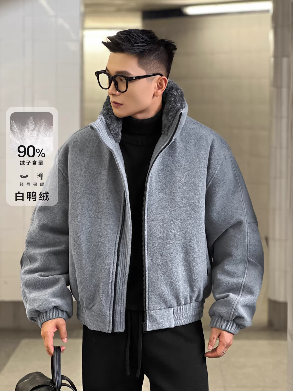 Trang phục số 22: Áo khoác len cổ lông dày mùa đông dành cho nam, áo khoác đại bàng núi.