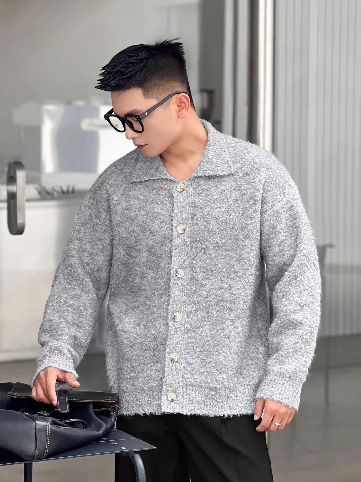 Áo len cardigan nam mùa đông dày dặn ấm áp phong cách Old Money, chất liệu len pha, số 22