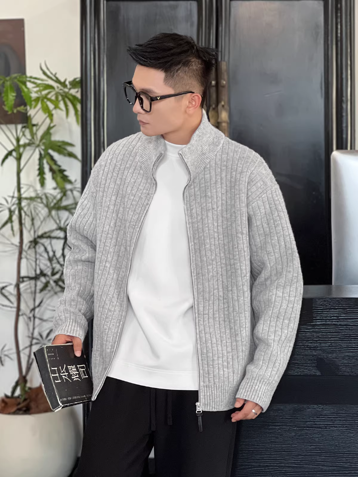 Áo cardigan cổ đứng kiểu dáng số 22 dành cho nam, áo len ấm áp phong cách lười biếng mùa thu đông, áo khoác dệt kim cao cấp