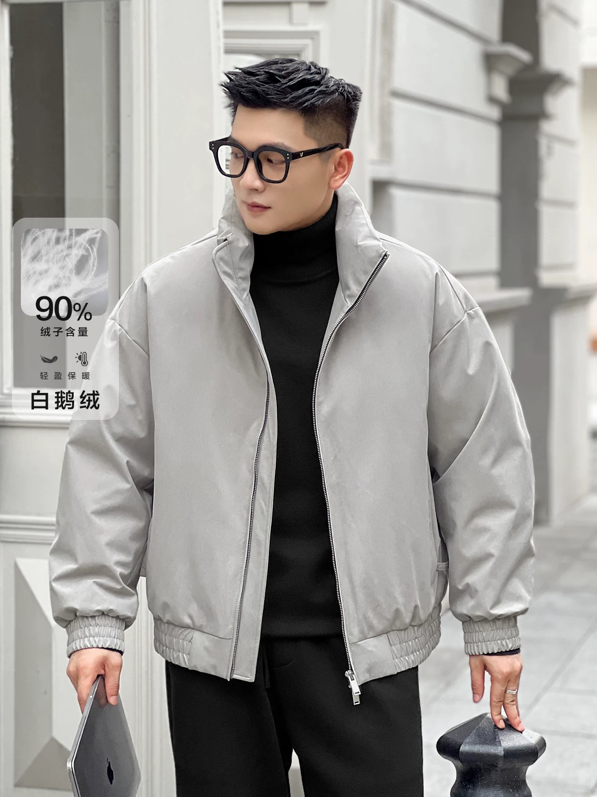 Số 22 mặc áo khoác phao cổ đứng màu trắng tiêu chuẩn quốc gia mới 90, áo khoác phao ấm áp dành cho nam, áo khoác mùa đông cao cấp.