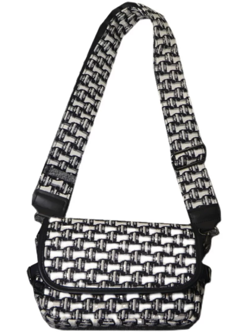 Túi đeo vai nam vải canvas mới của baixbox Hàn Quốc, túi đeo chéo kẻ sọc đen trắng thời trang unisex phong cách Nhật Bản