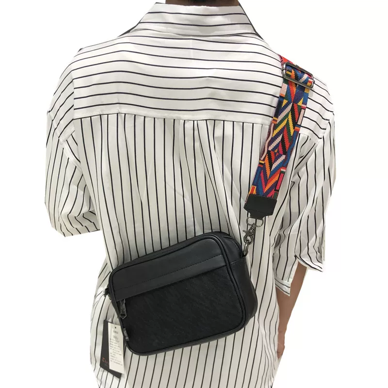 Túi đeo chéo nam sọc thời trang Nhật Bản và Hàn Quốc ba ngăn, phong cách hip-hop, unisex, chất liệu PU thời trang