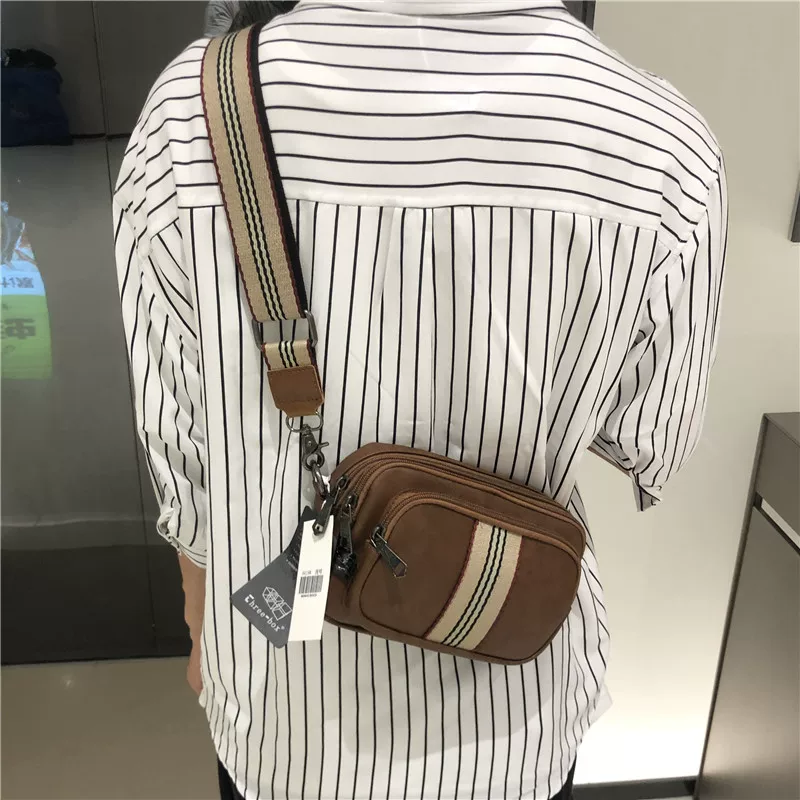 Túi đeo vai nam thời trang Threebox phong cách Nhật Bản, unisex, đeo chéo, sọc, nhỏ gọn, balo đeo chéo trẻ trung, năng động