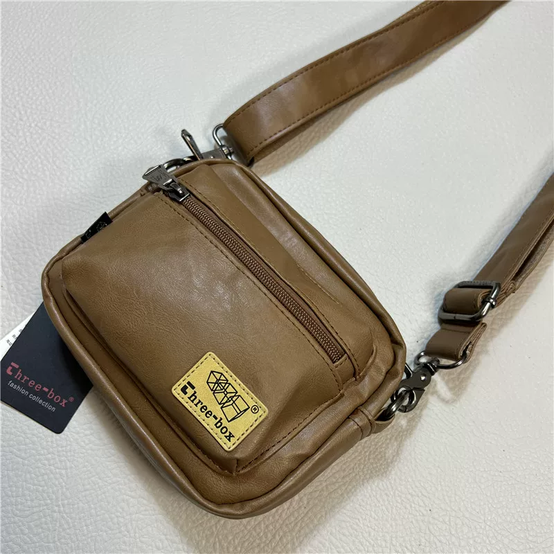 Túi đeo chéo nam thời trang Threebox phong cách Nhật Bản Anh quốc, unisex, thời thượng, dùng ngoài trời, chất liệu PU