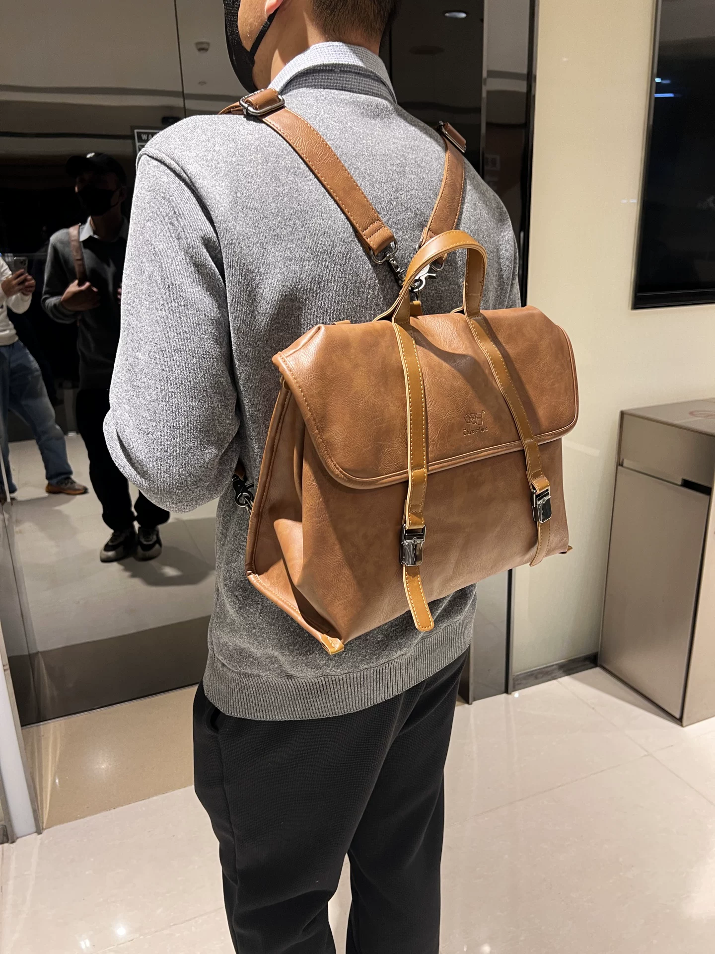 Túi xách nam giả da đa chức năng phong cách Âu Mỹ, ba lô sức chứa lớn, túi đeo vai nam đi làm công sở, túi đeo chéo cho nữ