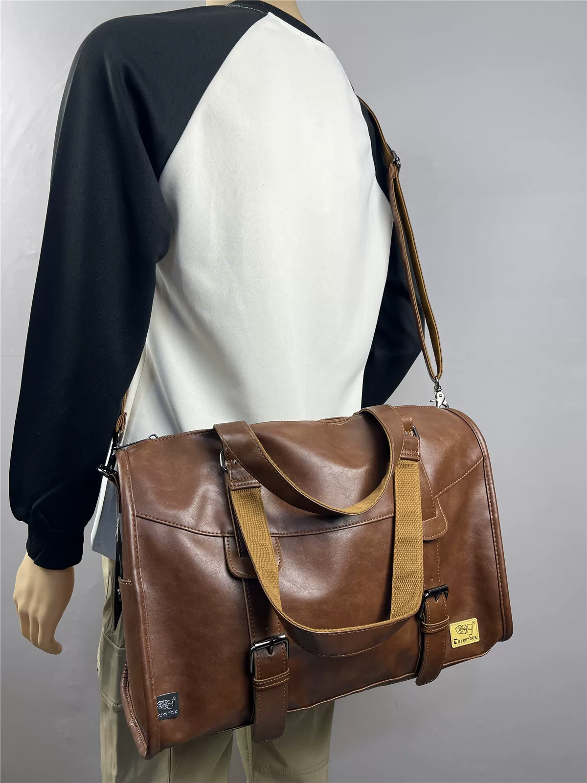 Túi xách nam da thật thời trang ba ngăn, túi du lịch ngoài trời cỡ lớn, túi đeo chéo cổ điển dành cho nam
