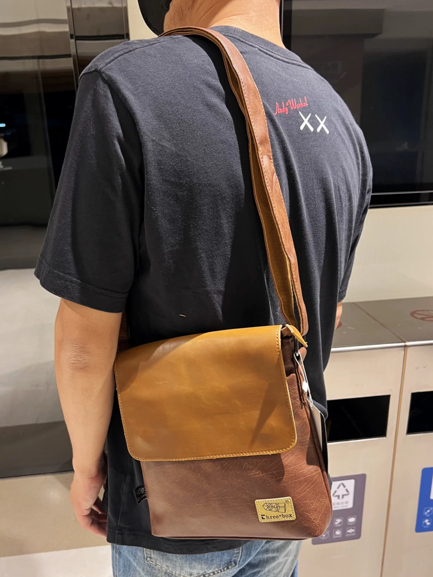 Túi đeo chéo ba ngăn phong cách Hàn Quốc chất liệu da thật dành cho nam, túi đeo vai dọc, ba lô xách tay phong cách Anh Quốc dành cho nam và nữ