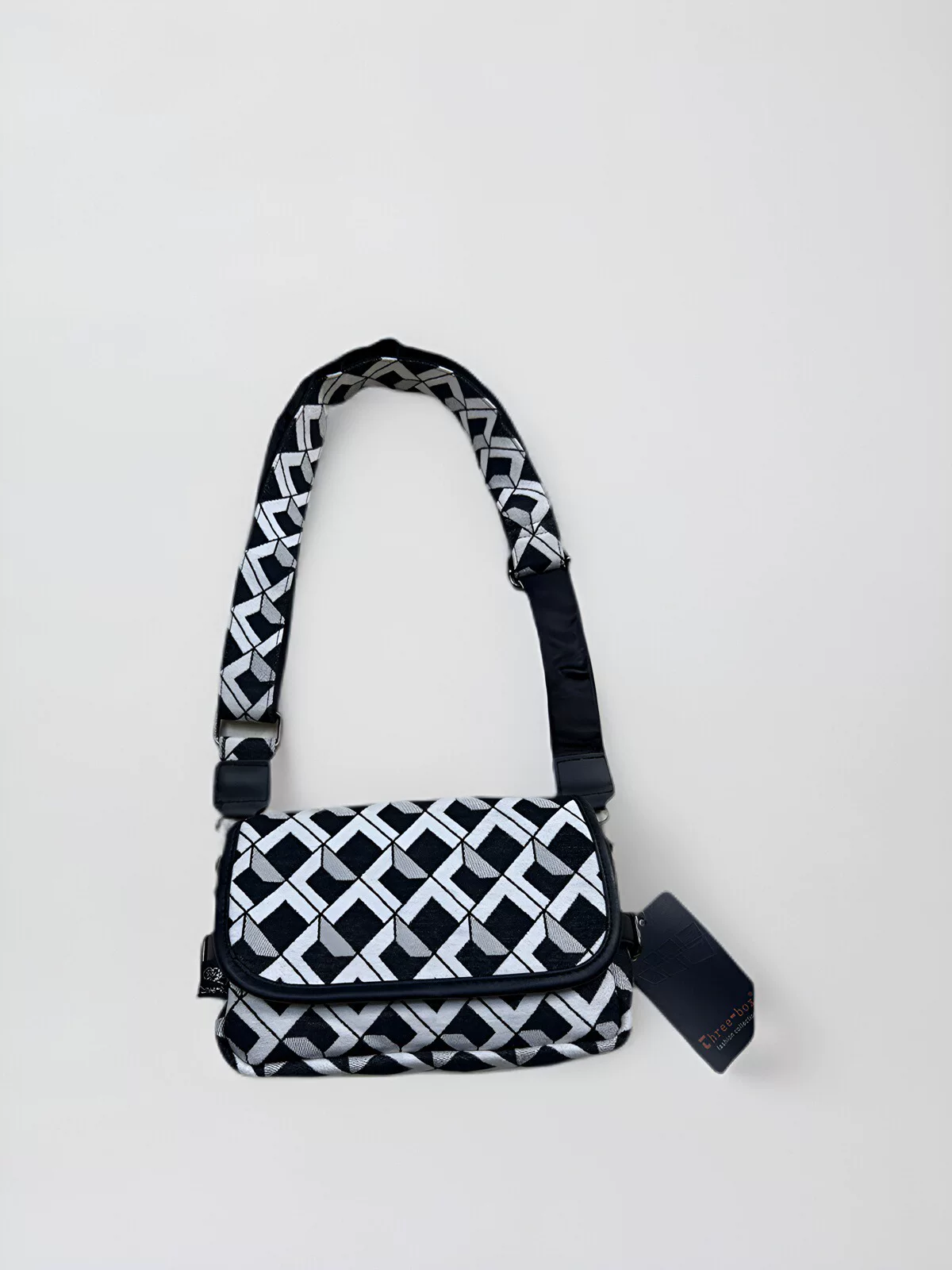 Túi đeo vai unisex vải canvas phong cách Hàn Quốc thời trang ba ngăn, họa tiết ca rô đen trắng, balo đeo chéo ngoài trời, túi nam