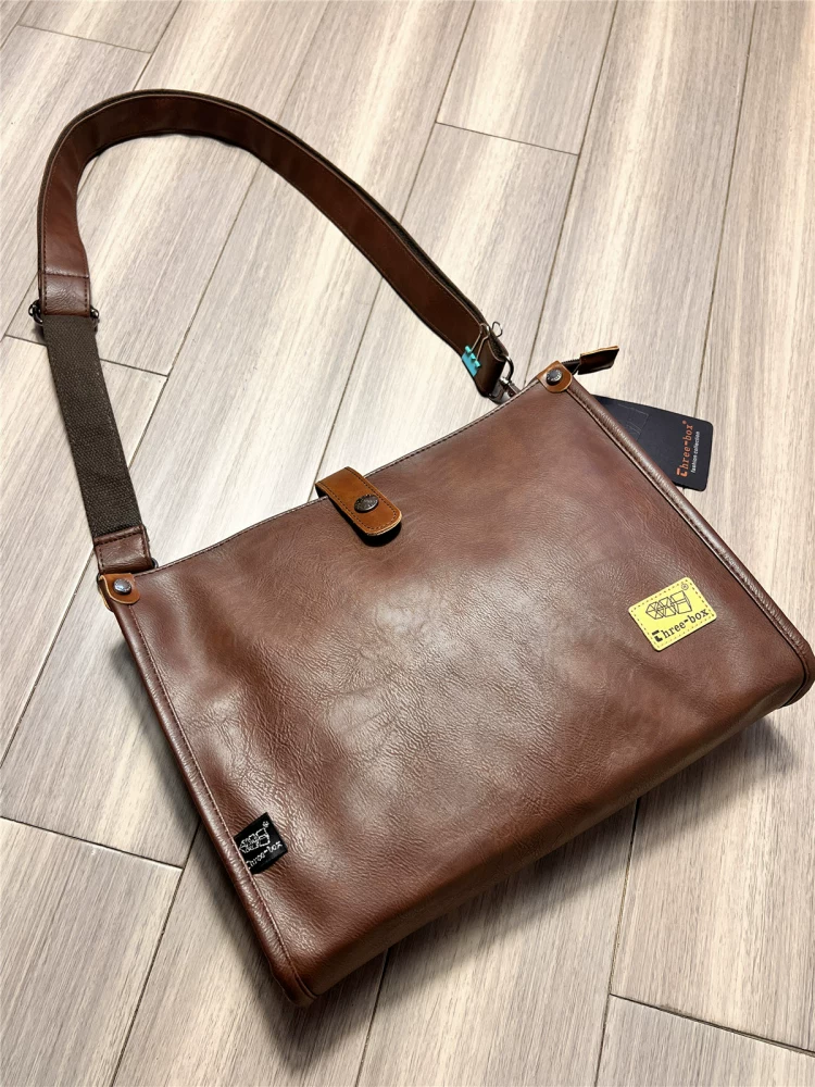 Túi đeo vai ba ngăn thời trang mới dành cho nam sinh, túi đeo chéo, túi công sở, túi xách da mềm, balo đựng iPad