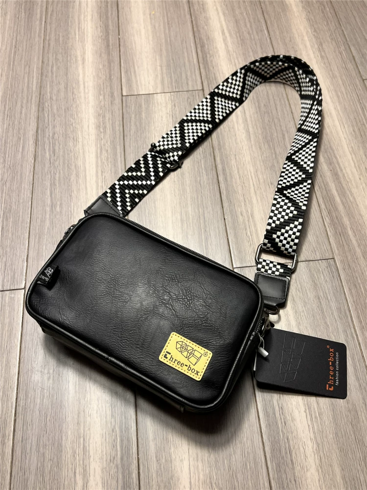 Túi xách nam ba ngăn mới với dây đeo vai bằng ruy băng, túi đeo chéo nhỏ đơn giản thời trang dành cho giới trẻ, ví đựng tiền xu điện thoại di động