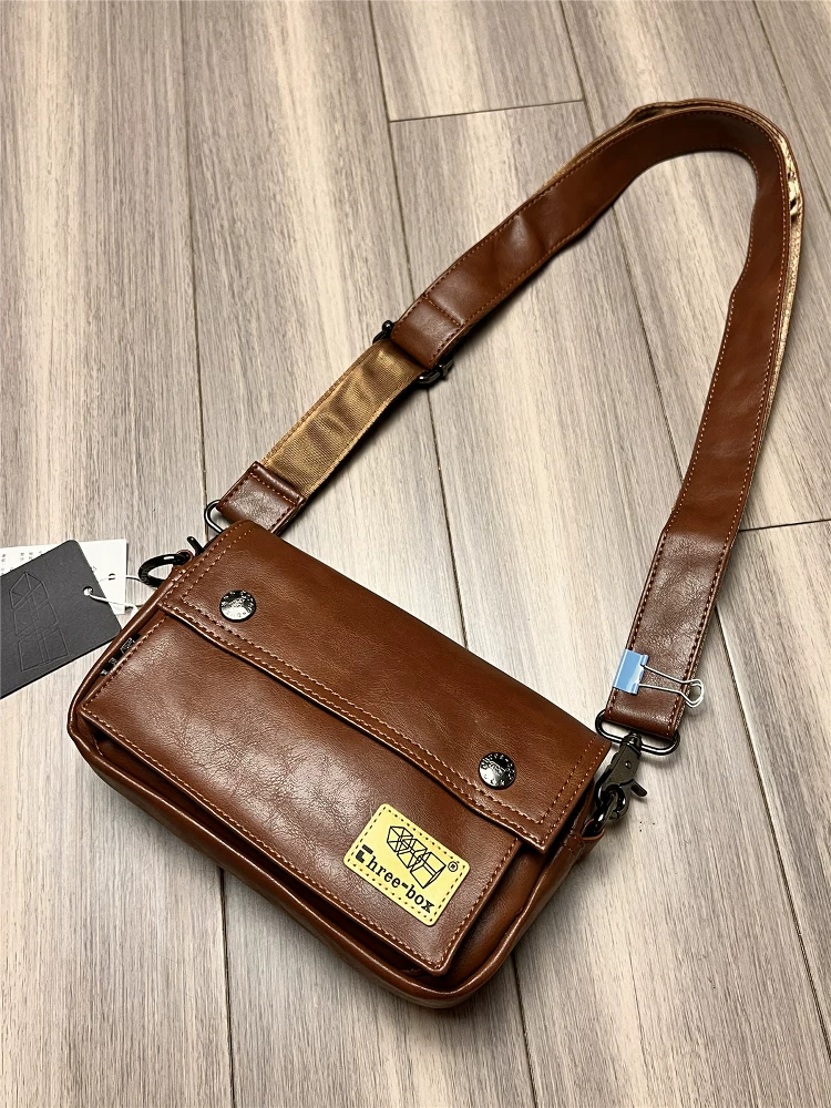 Túi đeo chéo nam nữ da mềm thời trang ba ngăn, phong cách thường ngày, phổ biến, đựng điện thoại