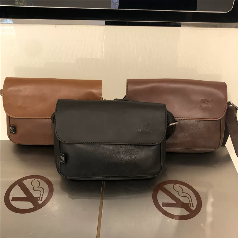 Túi đeo vai nam thương hiệu thời trang mới của Threebox, phong cách retro giản dị, unisex, túi đeo chéo bằng da PU thời trang Nhật Bản và Hàn Quốc