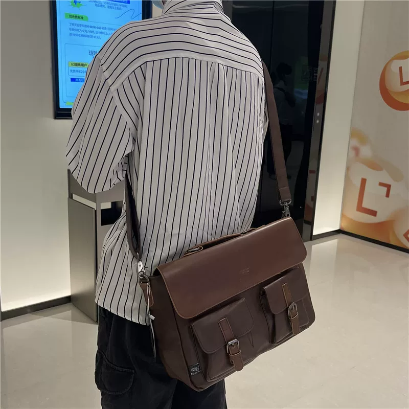 Túi xách nam retro thời thượng threebox, túi đeo vai công sở thời trang, túi đeo chéo đựng tài liệu và máy tính kiểu Nhật