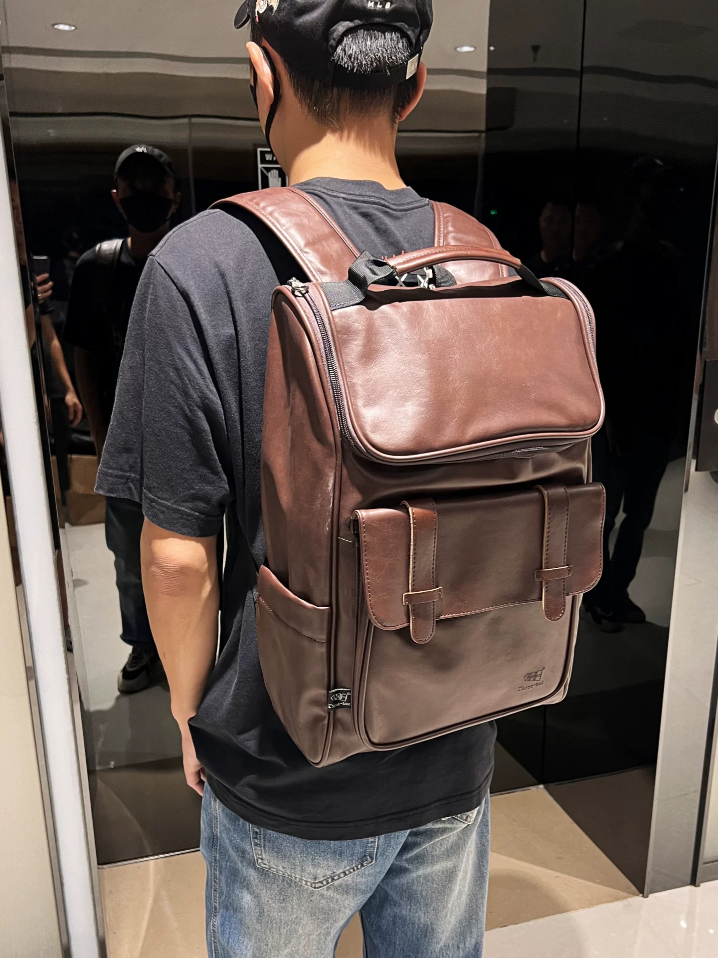 Ba lô nam hợp thời trang mới của Hàn Quốc, túi đi học dành cho sinh viên có kết cấu da thật của Nhật Bản và Hàn Quốc, ba lô lớn đi làm, đi du lịch