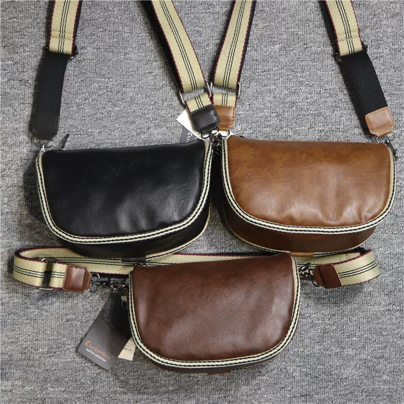 Ba hộp túi đeo chéo nam đơn giản, kiểu dáng thời thượng của thương hiệu Hàn Quốc, ba lô hình bánh bao thời trang, túi đeo vai thể thao cổ điển.