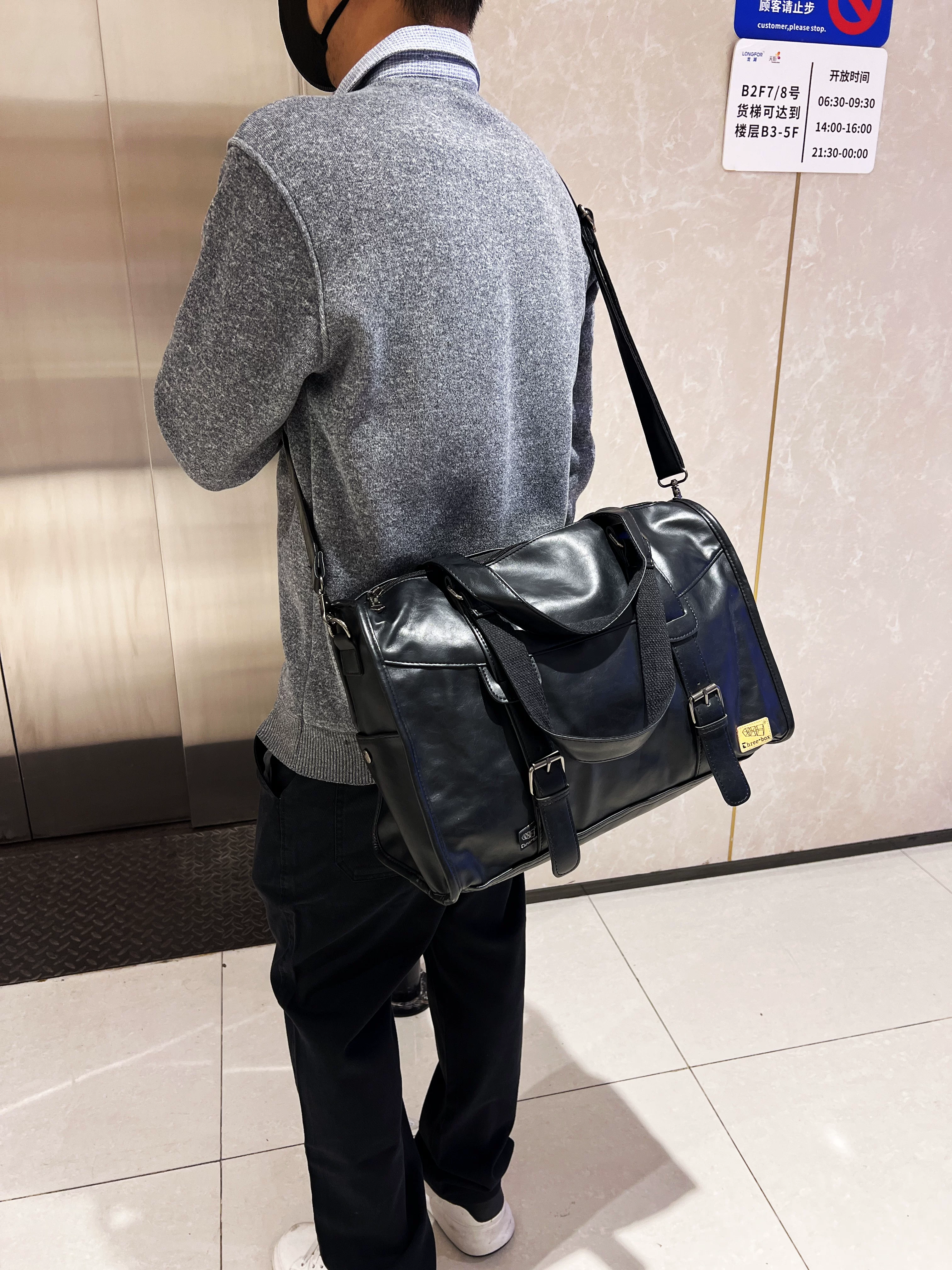 Ba hộp túi xách da cổ điển, túi du lịch nam cỡ lớn, túi đeo chéo, túi đựng laptop