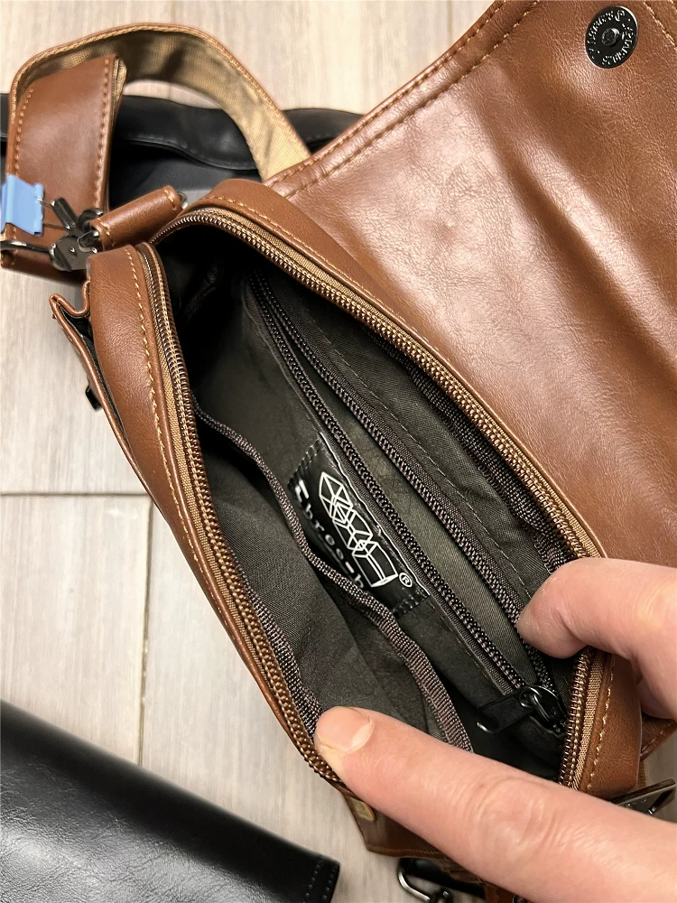 Túi đeo chéo nam nữ da mềm thời trang ba ngăn, phong cách thường ngày, phổ biến, đựng điện thoại