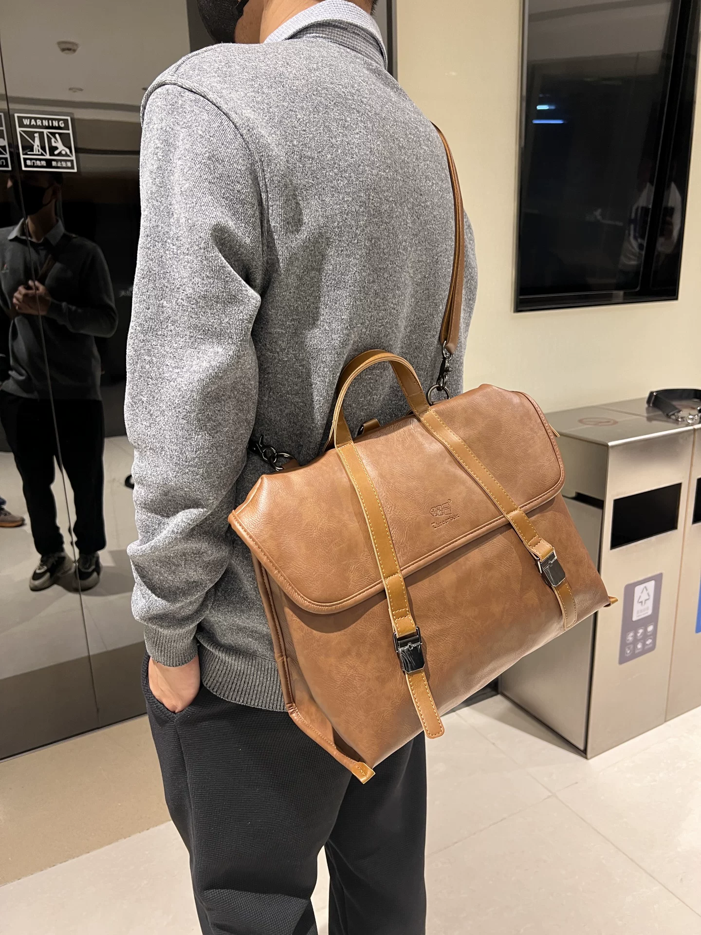 Túi xách nam giả da đa chức năng phong cách Âu Mỹ, ba lô sức chứa lớn, túi đeo vai nam đi làm công sở, túi đeo chéo cho nữ