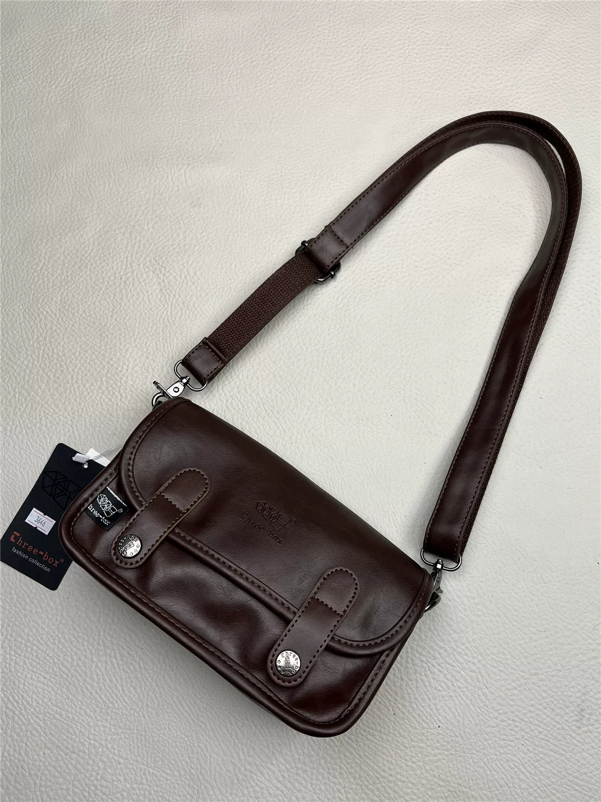 Túi đeo chéo thời trang threebox dành cho nam và nữ, túi đeo vai da mềm phong cách retro Nhật Bản và Hàn Quốc, ba lô đựng điện thoại di động dành cho sinh viên