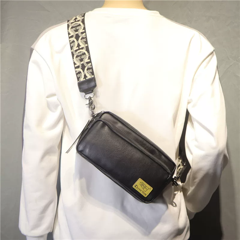 Túi đeo vai ba ngăn thời trang sọc đen trắng, túi đeo chéo nam, balo đựng điện thoại, túi nam họa tiết