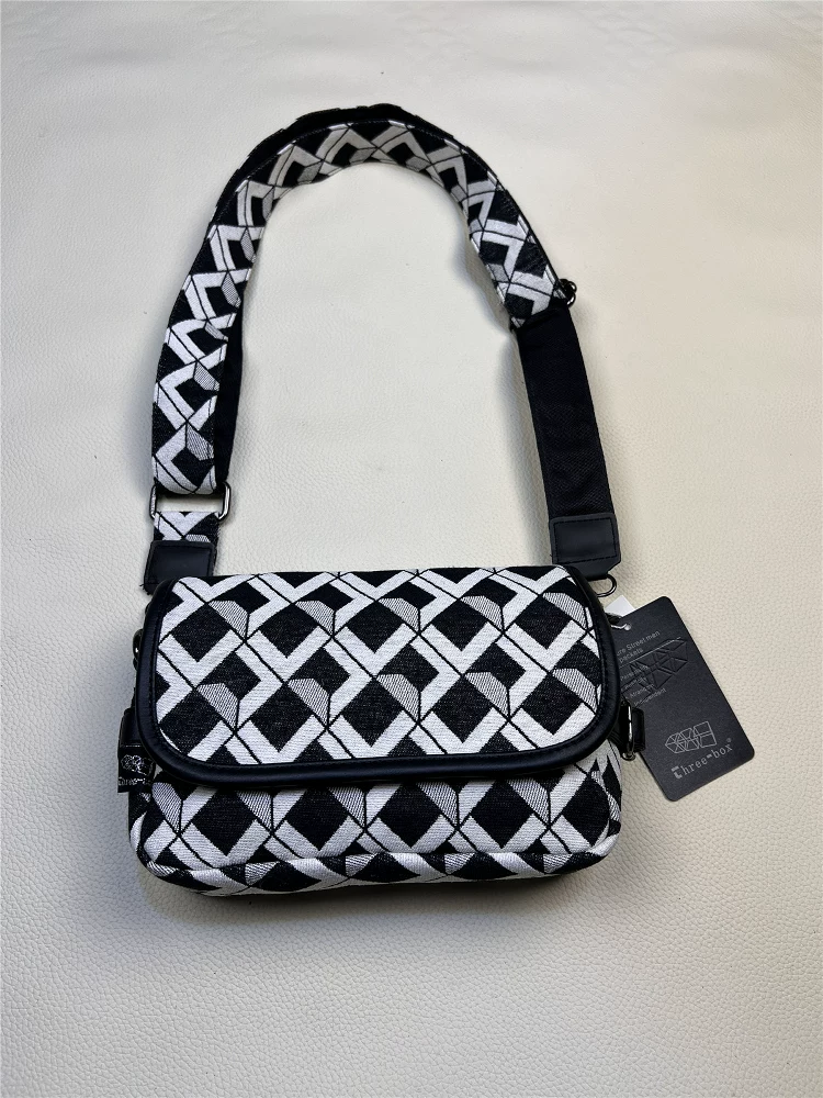 Túi đeo chéo vải bố phong cách Hàn Quốc mùa hè 2025, unisex, thời trang, kiểu dáng giản dị, đa năng, nhỏ gọn, họa tiết ca rô
