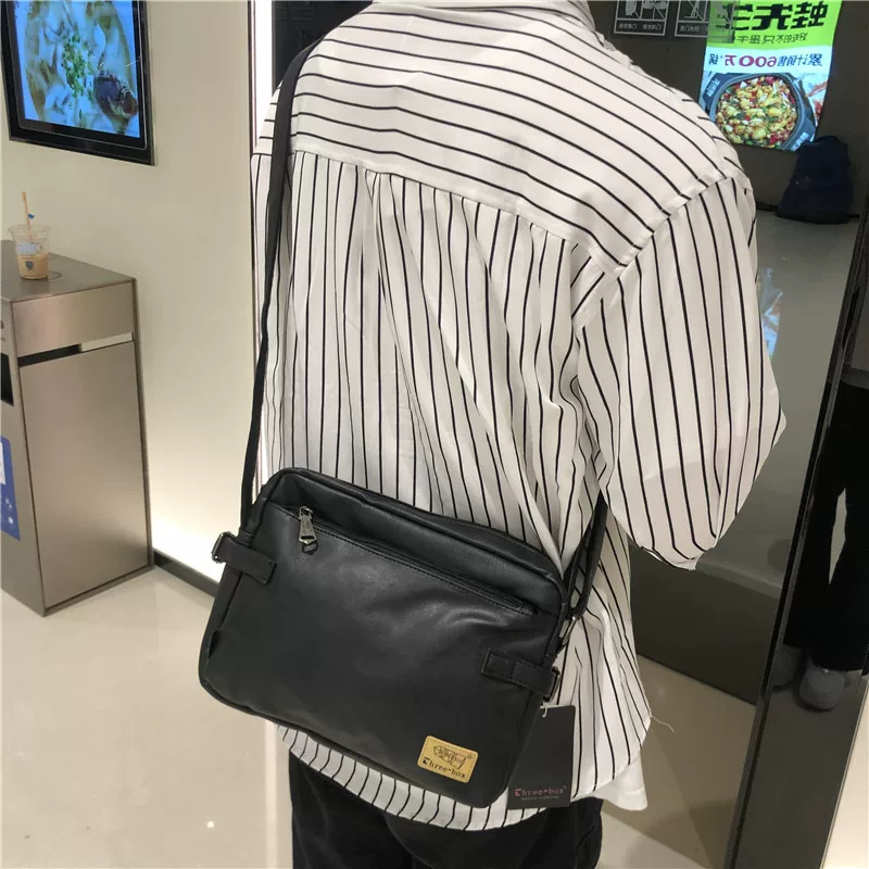 Ba hộp túi đeo chéo nam phong cách Hàn Quốc, túi đeo vai có khóa kéo cổ điển giản dị, ba lô đeo chéo nam hợp thời trang phong cách đường phố Nhật Bản