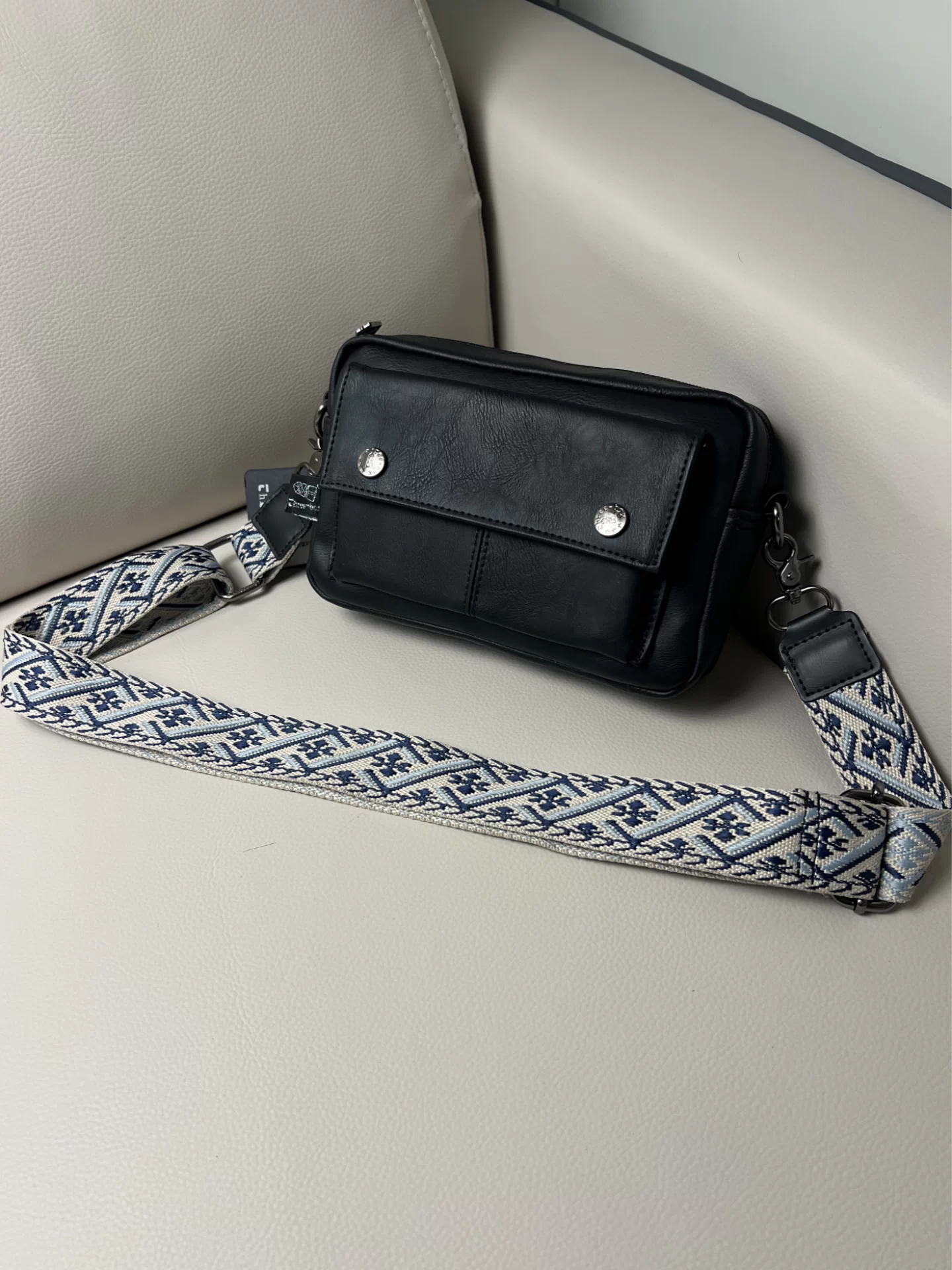 Túi đeo vai nam thời trang Three-Box, túi đeo chéo điện thoại bằng dây ruy băng, túi da mềm retro dành cho nam và nữ