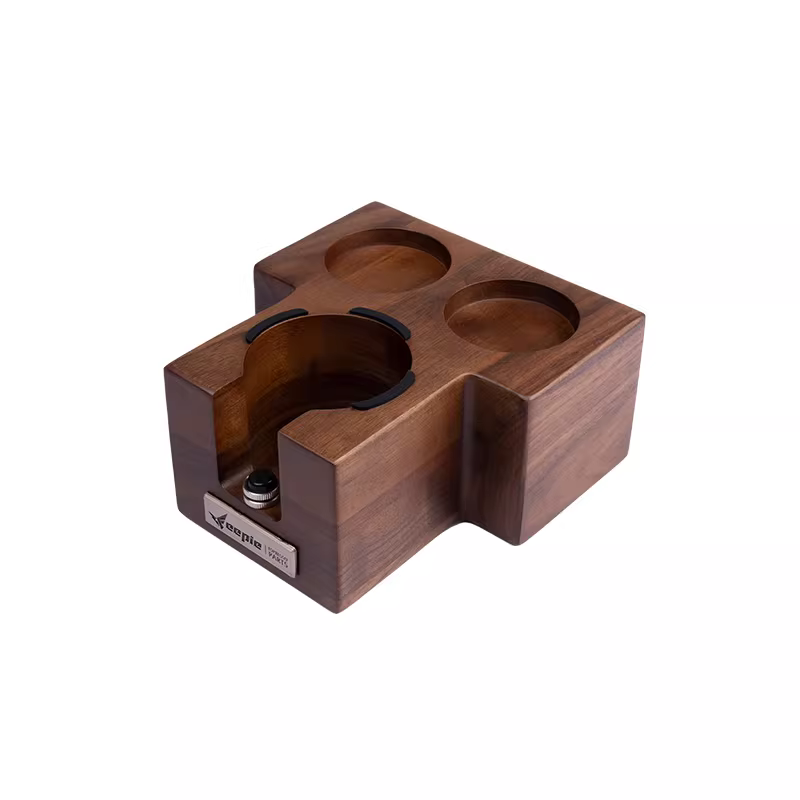 Giá đỡ máy pha cà phê làm bằng gỗ óc chó Bắc Mỹ để đựng tay cầm máy pha cà phê, dụng cụ nén cà phê, dụng cụ phân phối cà phê và dụng cụ nghiền cà phê.