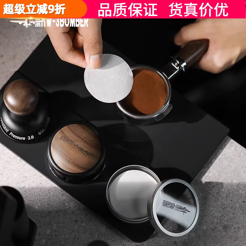 Máy pha cà phê kiểu máy bay ném bom có tay cầm tròn, khay đựng bột, giấy lọc, lưới lọc tách nước, kích thước phổ thông 51/53/54/58mm