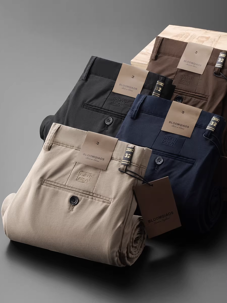 Quần vải tuýt nhẹ mùa hè dành cho nam, dáng thẳng, đa năng, chất liệu cotton, thoáng khí, mềm mại, mịn màng, không nhăn, co giãn