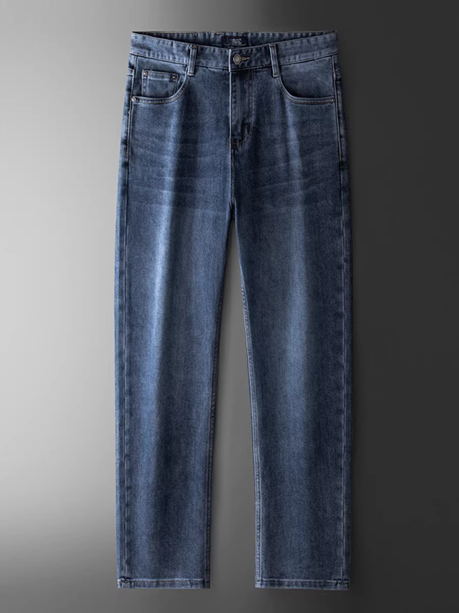 Quần jean nam thu đông mới, quần dài ống thẳng màu xanh, chất liệu cotton mềm mại, co giãn và dày dặn.