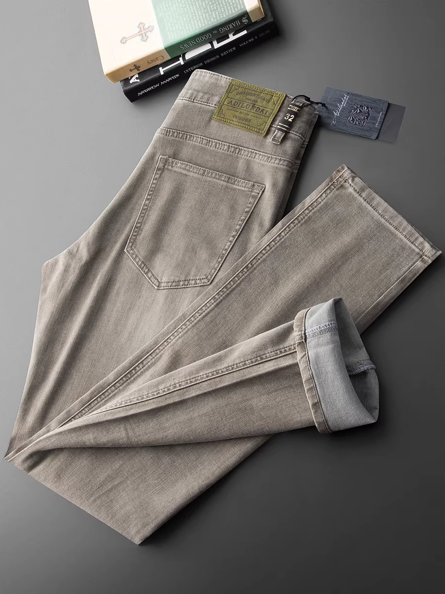 Quần Jean Nam Ống Thẳng Mùa Xuân/Hè 2024 Chất Cotton Co Giãn Màu Xanh Đậu Mỏng Thoáng Khí Thoải Mái Đa Năng