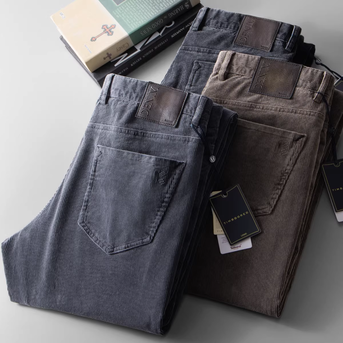 Quần dài nam chất liệu cotton corduroy thu đông 2023, kiểu dáng casual, 5 túi, dáng thẳng, đa năng, dày dặn