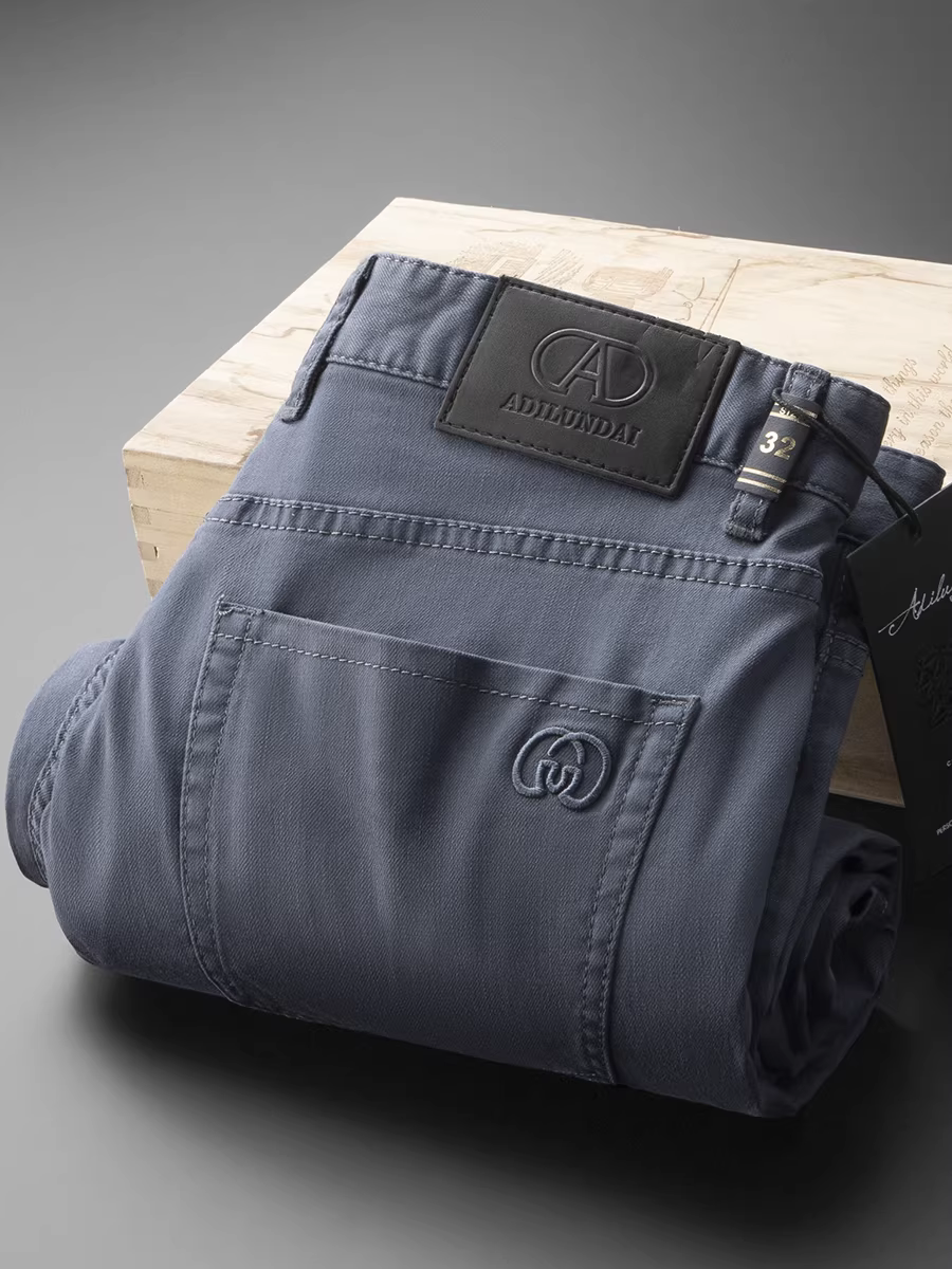 Quần jean nam màu xám xanh kiểu dáng mới mùa hè chất liệu cotton Tencel, dáng thẳng, chất liệu denim, đã qua xử lý, đa năng, co giãn, thoáng khí, phong cách thường ngày