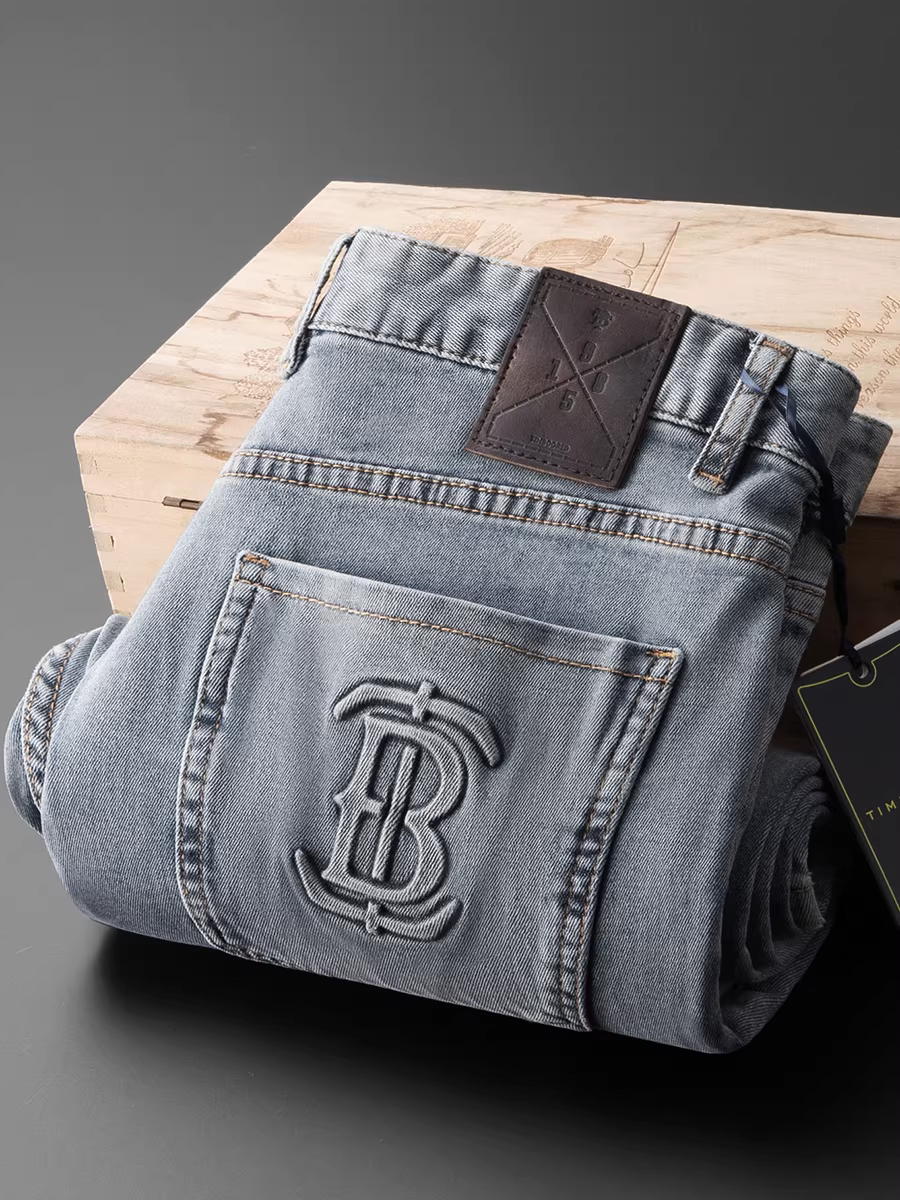 Quần jean cotton co giãn nhẹ, mới mùa xuân hè dành cho nam, dáng thẳng màu xám xanh, đa năng, giặt mềm mại, kiểu dáng thường ngày, dài.