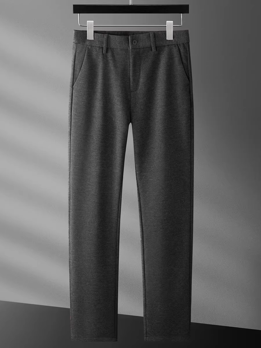 Quần âu nam chất liệu len pha twill mới mùa thu đông, dáng thẳng, rộng rãi, dày dặn, lót lông mềm mại, co giãn.