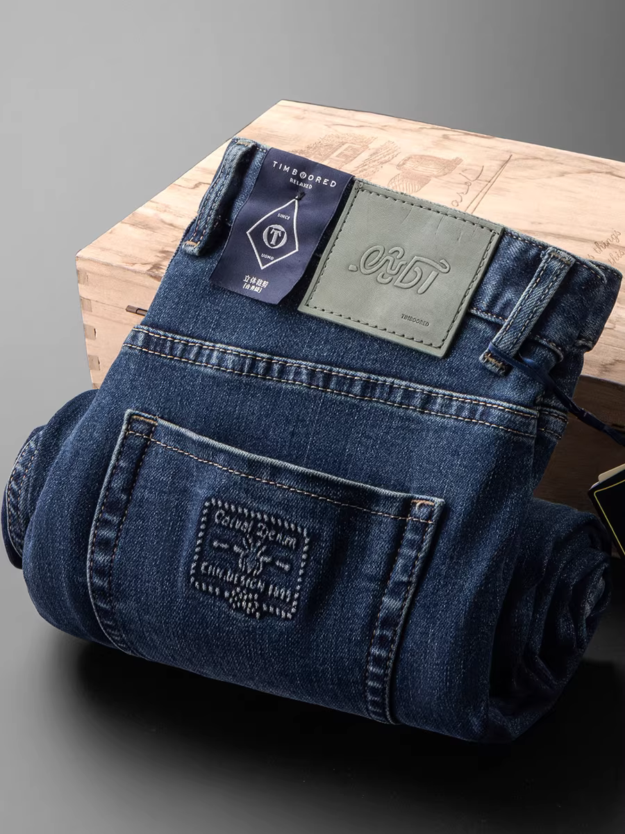 Quần jean nam thu đông mới, quần dài ống thẳng màu xanh, chất liệu cotton mềm mại, co giãn và dày dặn.