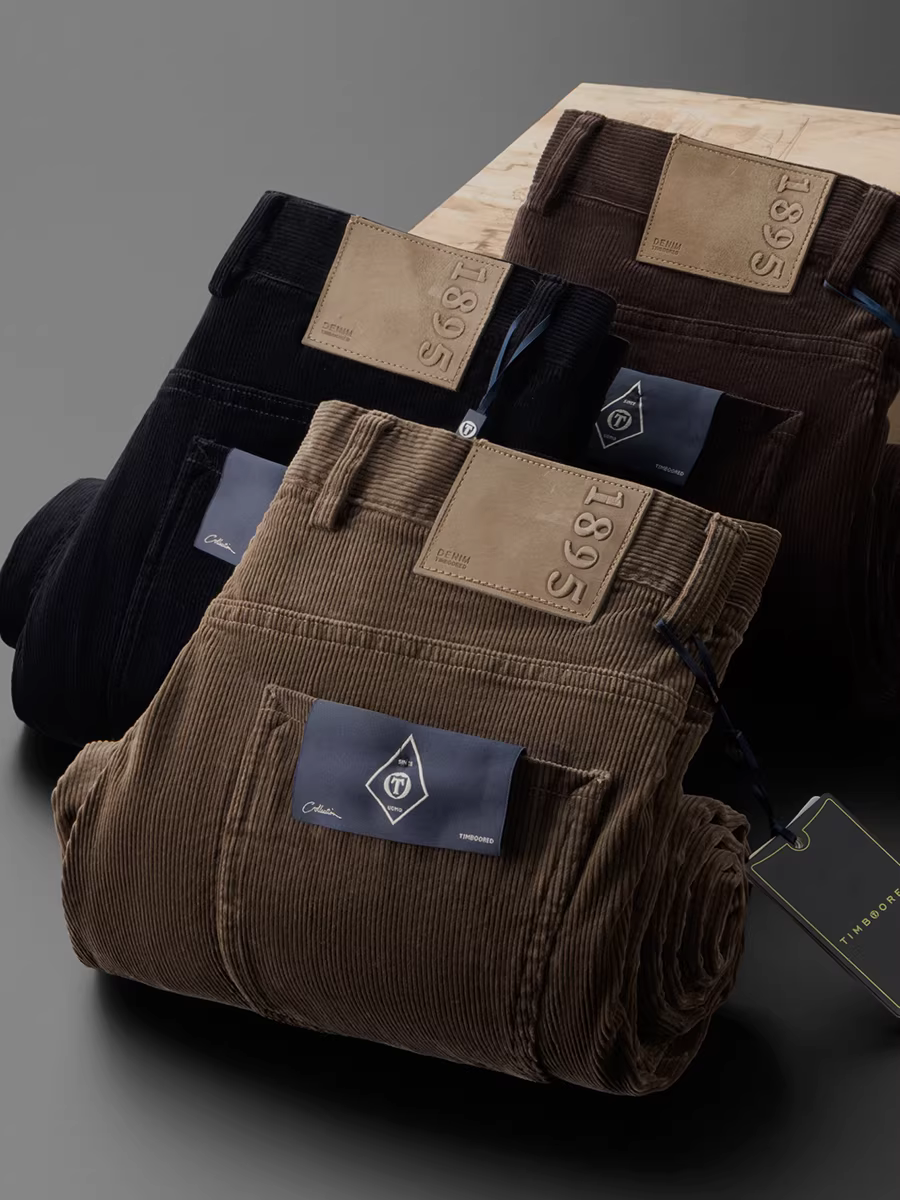 Quần vải nhung cotton thu đông mới dành cho nam, kiểu dáng thẳng, rộng rãi, năm túi, quần vải nhung dày đa năng.