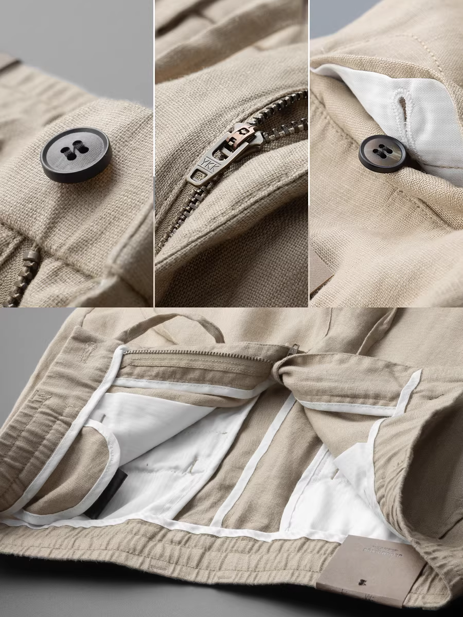 Quần dài dáng thẳng 100% vải lanh nguyên chất dành cho nam có eo co giãn, thoáng khí, đa năng, quần dài nhẹ có thêu chữ