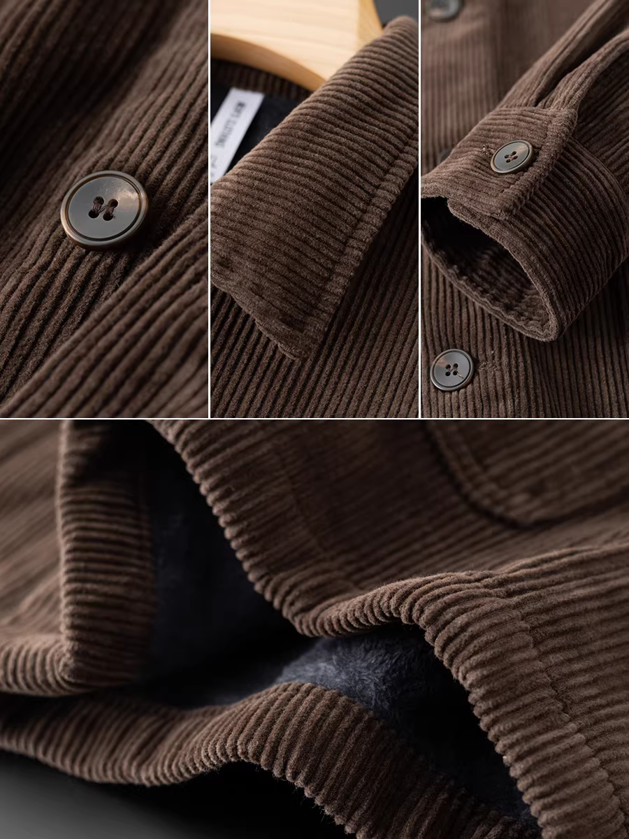 Áo khoác nhung tăm lót lông cừu, áo khoác mùa đông dày dặn dành cho nam, được làm dày để giữ ấm và chống lạnh, áo khoác nhung tăm kiểu doanh nhân.