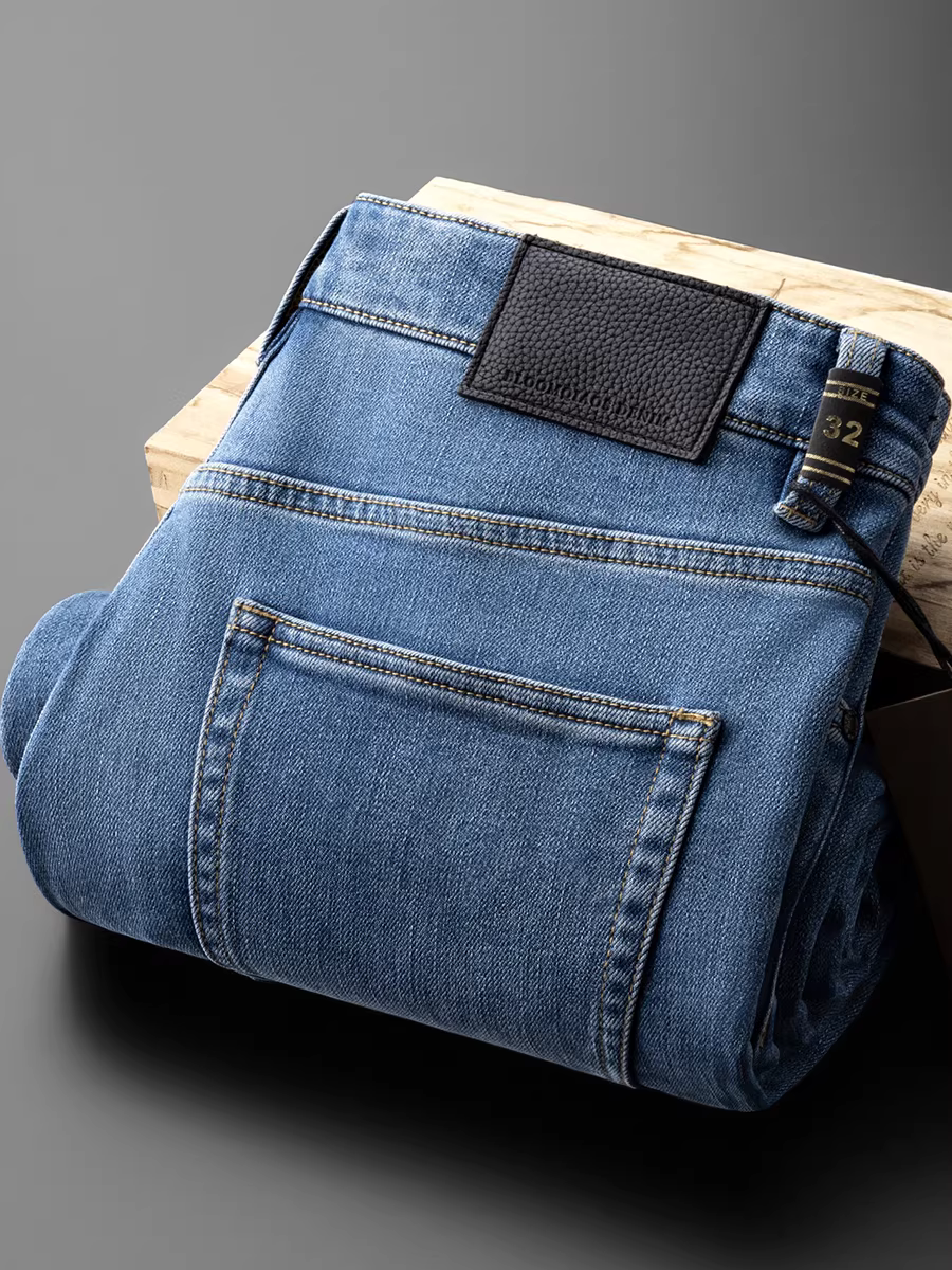 Quần jean nam màu xanh đã qua xử lý mới mùa thu đông, kiểu dáng thẳng, đa năng, chất liệu cotton, phong cách thường ngày và công sở, co giãn, mềm mại