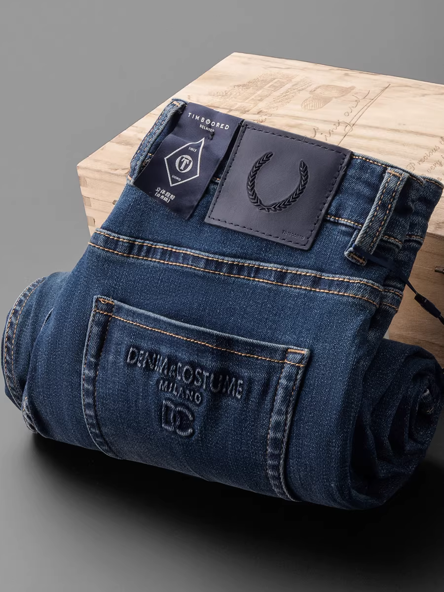 Quần jean nam thu đông mới, quần dài ống thẳng màu xanh, chất liệu cotton mềm mại, co giãn và dày dặn.