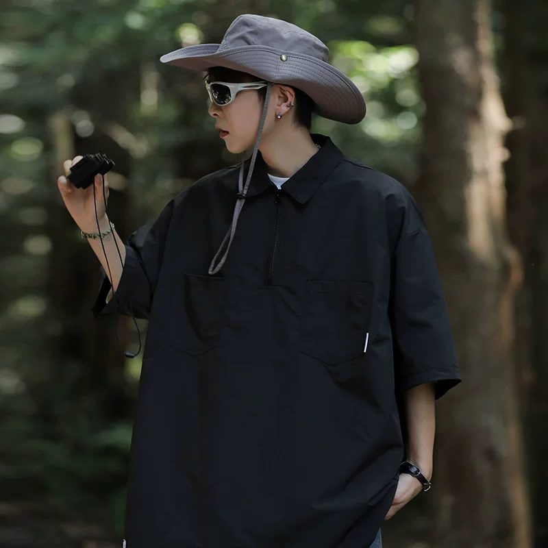 Áo polo kiểu Nhật dành cho nam, áo thun mùa hè tay ngắn chất liệu lụa đá, kiểu dáng đa năng, thời trang, thương hiệu nổi tiếng, kiểu dáng rộng rãi.