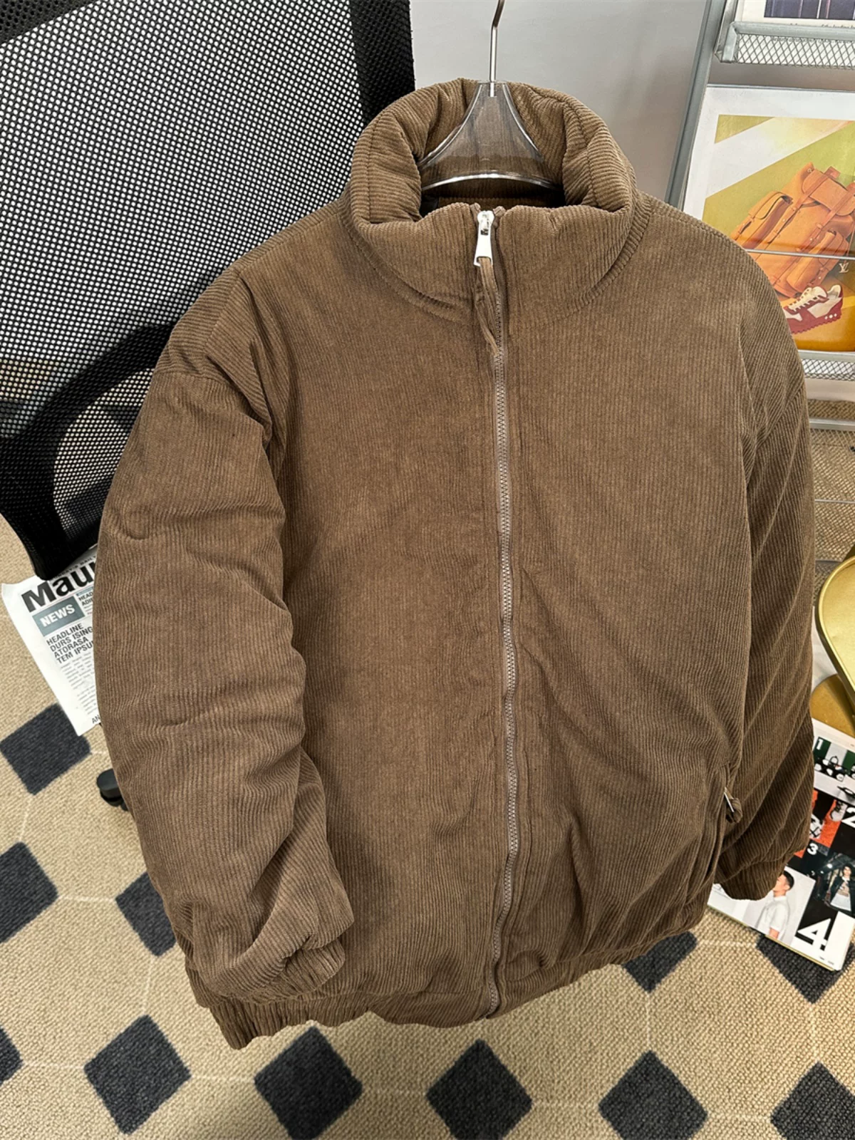 Áo khoác cotton dày dặn mùa đông dành cho nam, phong cách retro Mỹ, thương hiệu thời thượng, áo khoác cotton dáng rộng.