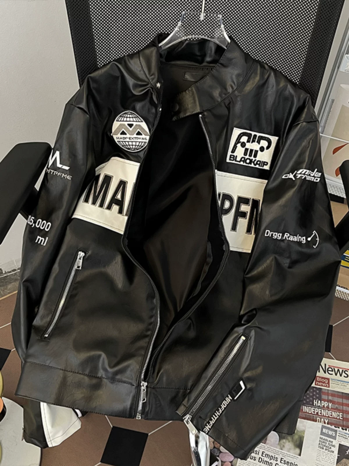 Áo khoác bóng chày da PU thêu kiểu Mỹ, dáng rộng cho nam, mùa xuân thu, thương hiệu thời thượng, áo khoác cặp đôi cá tính.