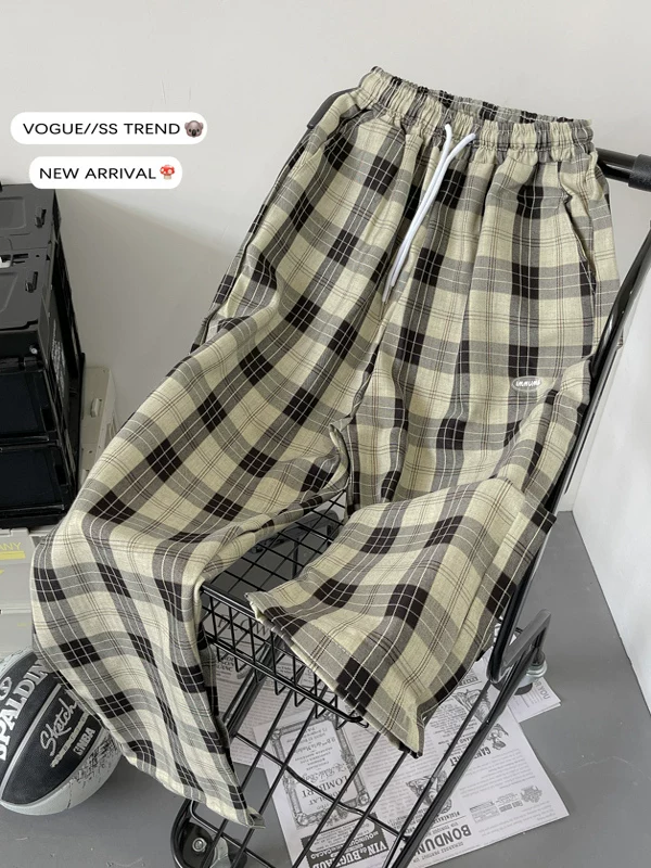 Quần tây kẻ sọc mỏng mùa hè phong cách Nhật Bản quần ống rộng nam rộng rãi hợp thời trang thương hiệu hợp thời trang quần dài ống rộng đa năng