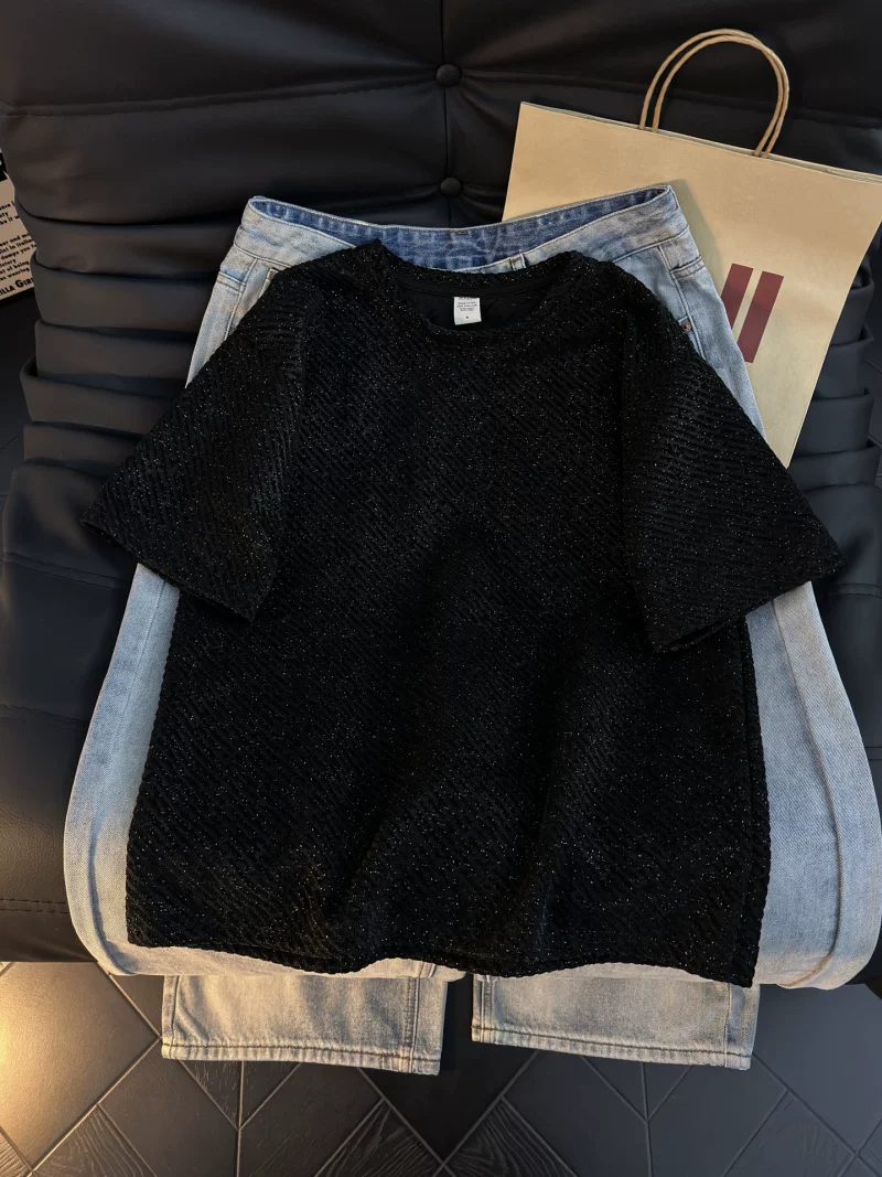 Áo thun nam tay ngắn kiểu Mỹ, áo thun cổ tròn dáng rộng mùa hè, thương hiệu thời thượng, cảm giác đơn giản và cao cấp.