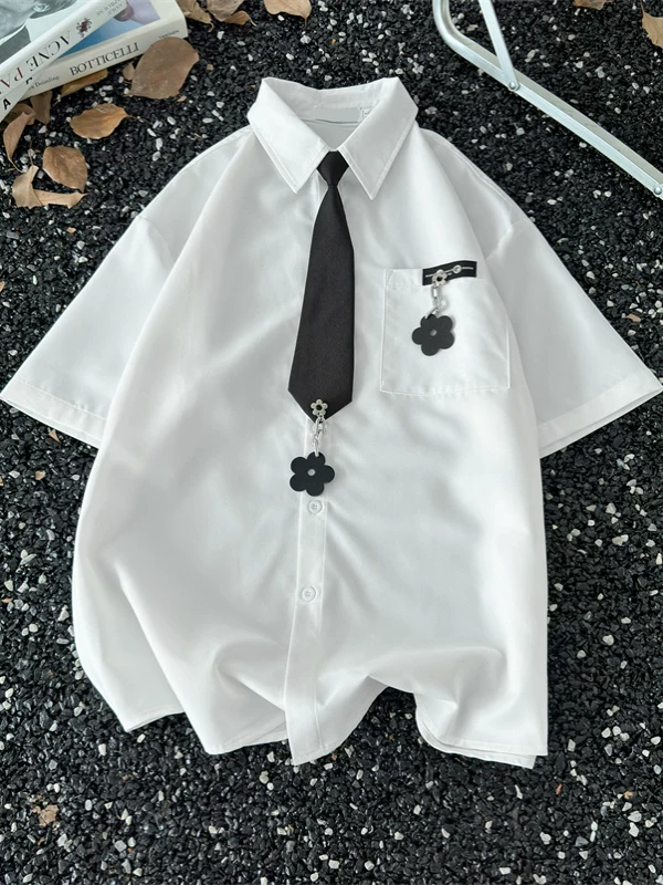 Áo sơ mi kiểu học viện Nhật Bản dành cho nam và nữ, áo sơ mi ngắn tay JK màu trắng hợp thời trang mùa hè với thiết kế độc đáo, áo khoác nửa tay.